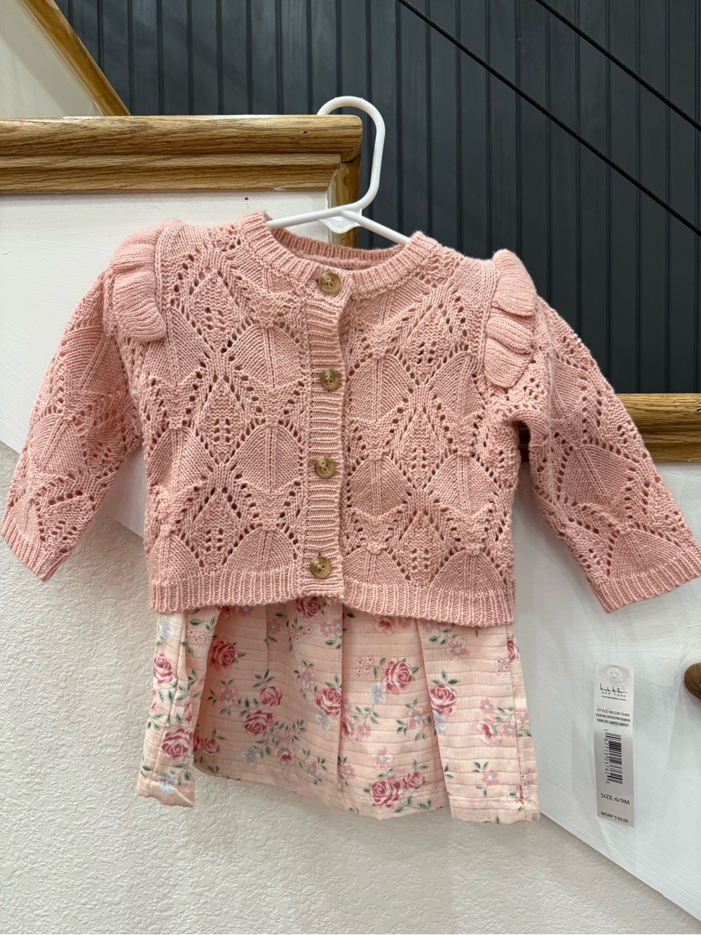 Baby Girls Pink Knit Cardigan and Floral Dress Set